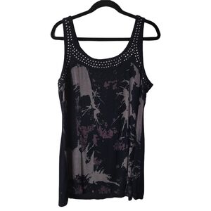 Embellished Black and Gray Sleeveless Tank Top Size XL
